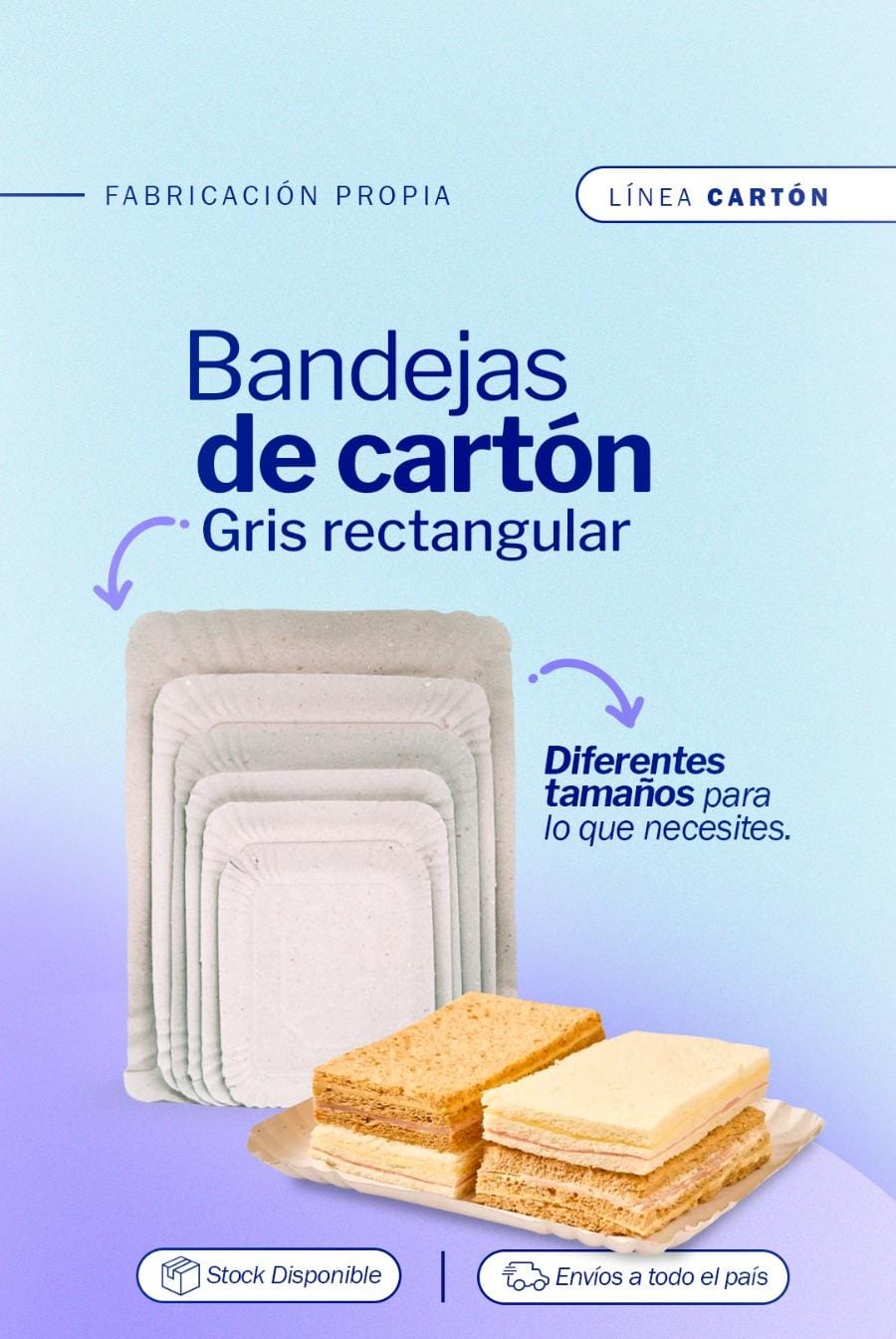 Bandejas de cartón gris recta