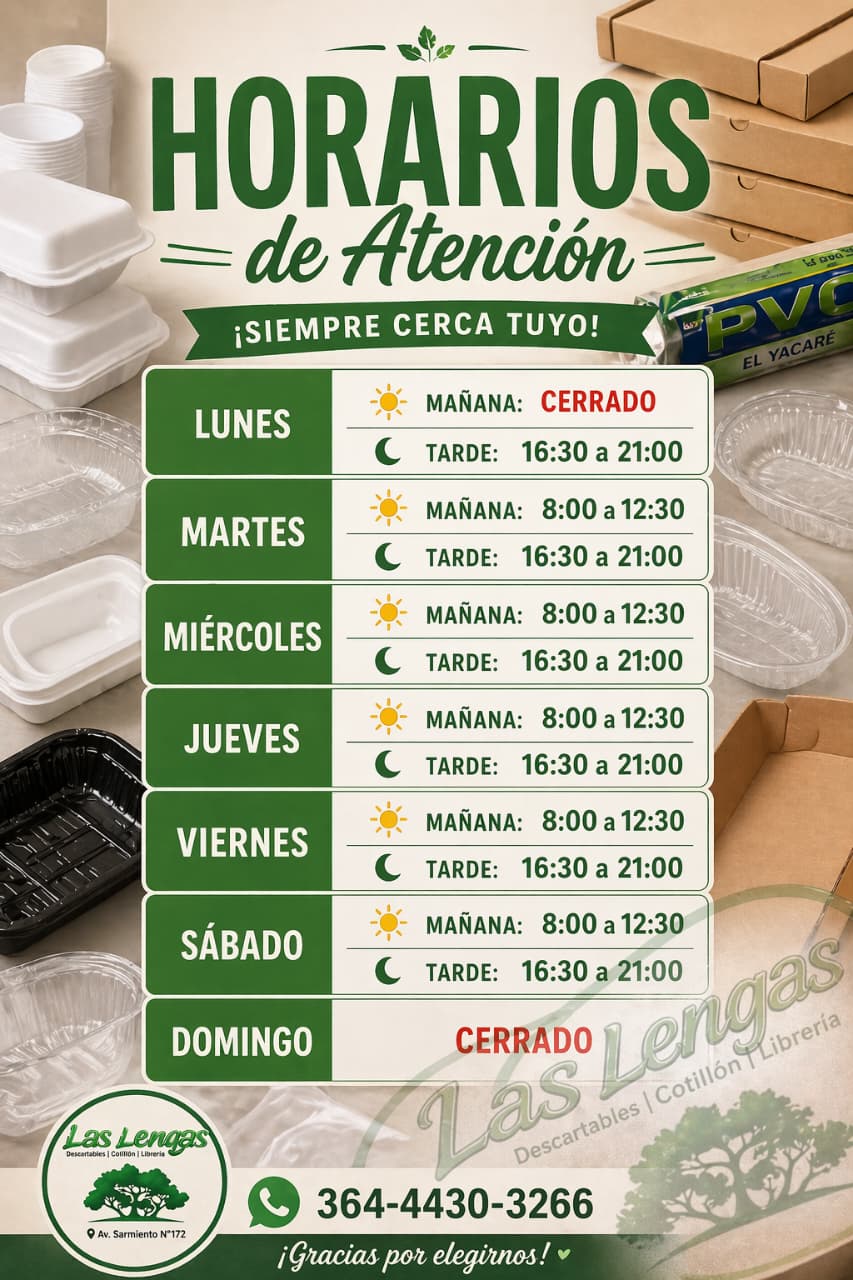 Horarios de atención de Las Lengas Papelera