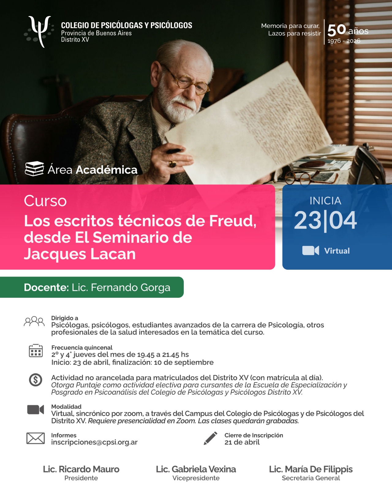 Curso Los escritos técnicos de Freud, desde El Seminario de Jacques Lacan