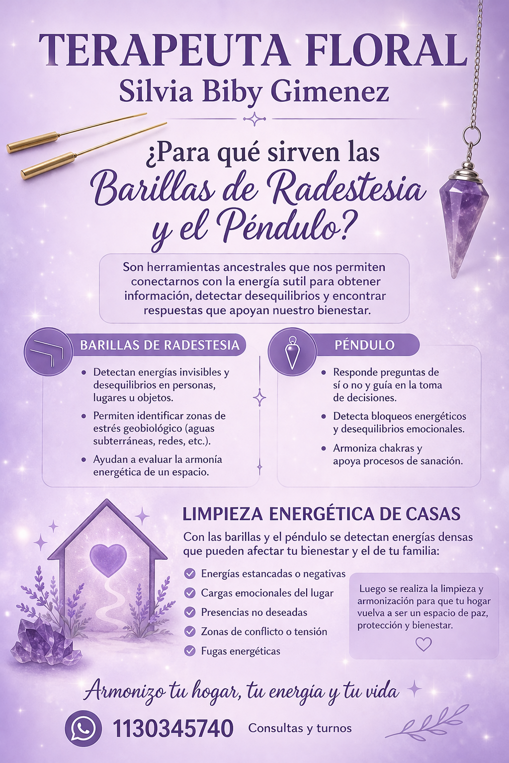 Flyer de limpieza energética de casas con radiestesia y péndulo